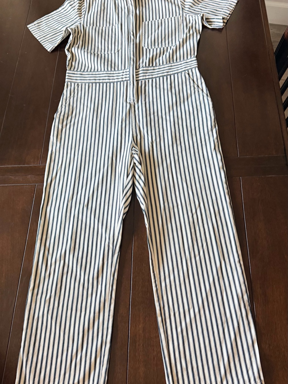 Brixton Navy and White Vertical-Stripe Short-Sleeve Jumpsuit